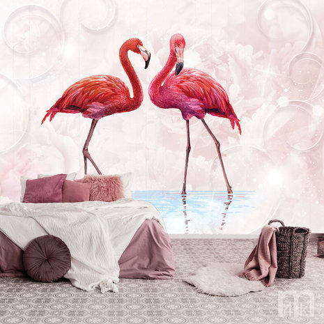 Brandewijn Maand spiraal Flamingo fotobehang zachtroze | papier- vlies- of vinyl behang