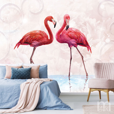 Flamingo behang zachtroze