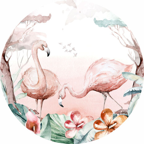 Aquarel Muurcirkel Flamingo