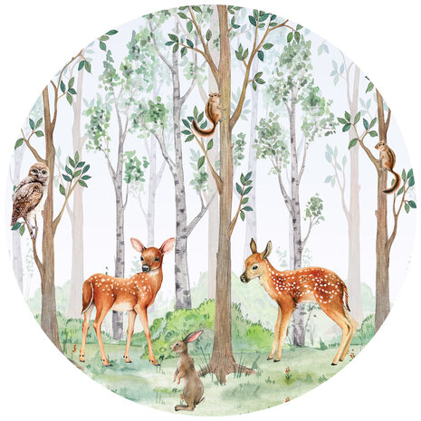 Behangcirkel Aquarel bos en dieren
