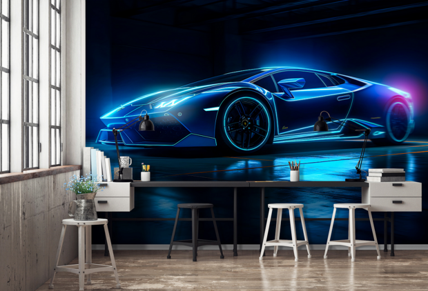 Neon Lamborghini auto behang