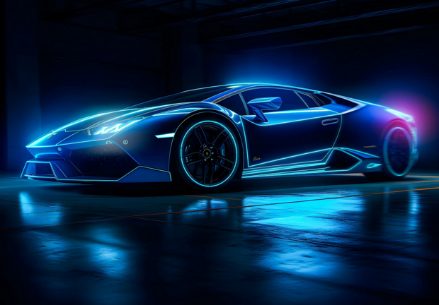 Neon Lamborghini behang