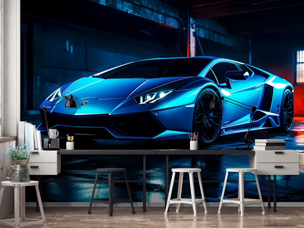 Blauwe Lamborghini behang