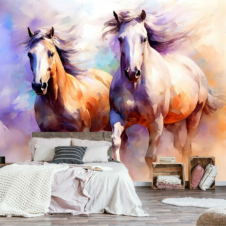 Paarden behang Aquarel paarden