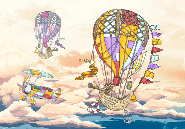 Luchtballon met schepen behang 
