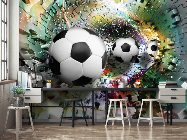 3D Voetbal behang Tunnel Puzzel
