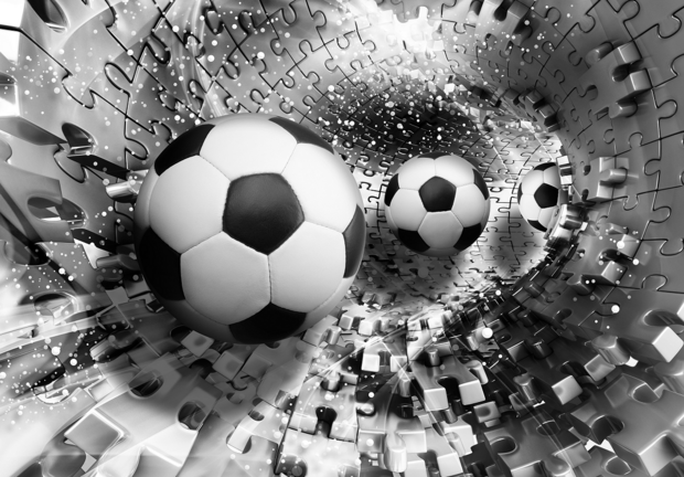 3D Voetbal behang Tunnel Puzzel zwart-wit