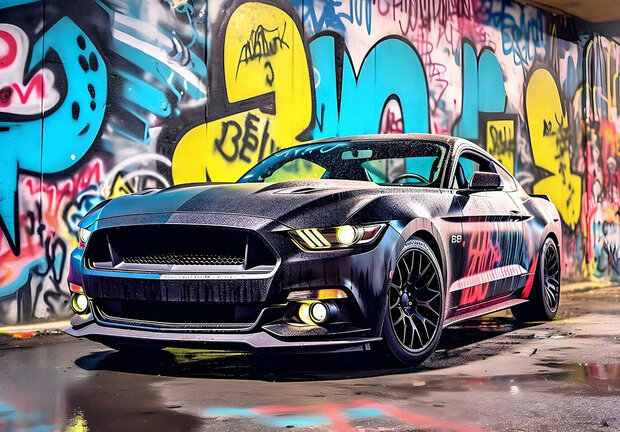 Auto behang Mustang Graffiti muur