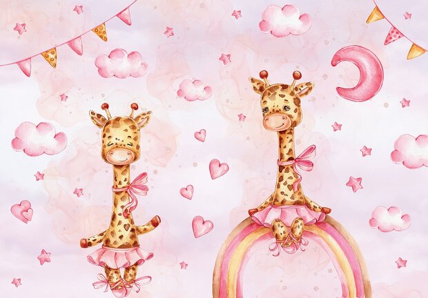 Roze Giraffe behang kinderkamer