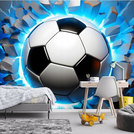 3D voetbal fotobehang Blauw