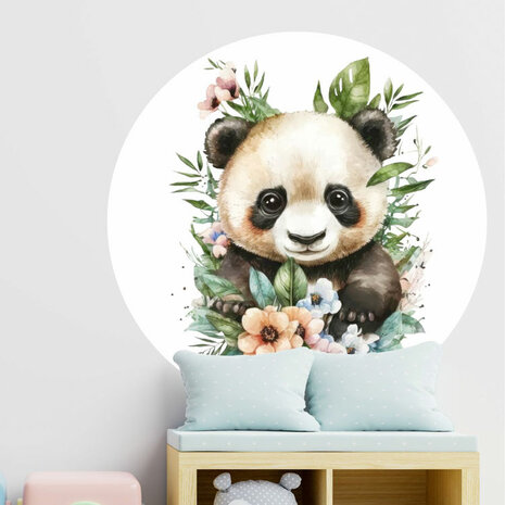 Panda muurcirkel met bloemen
