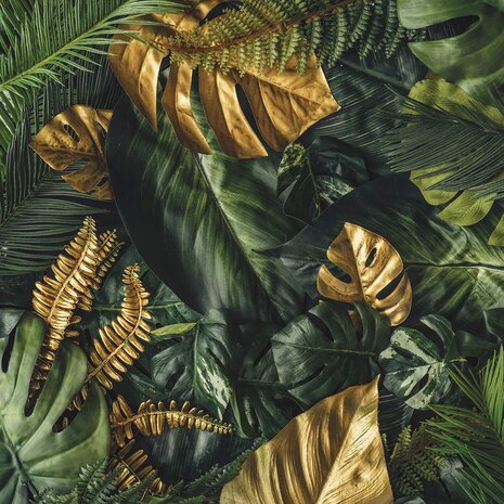Groene bladeren met goud fotobehang 
