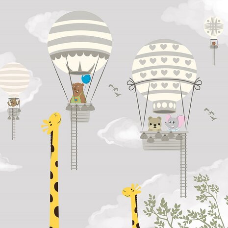 Giraf en Luchtballon behang