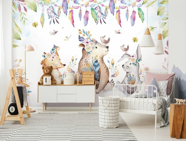 Dieren Kinderkamer behang Party