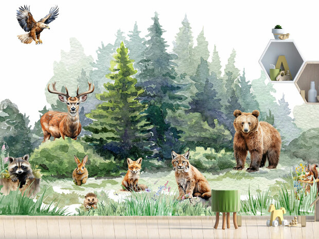 Bosdieren VINYL behang Woodland Friends