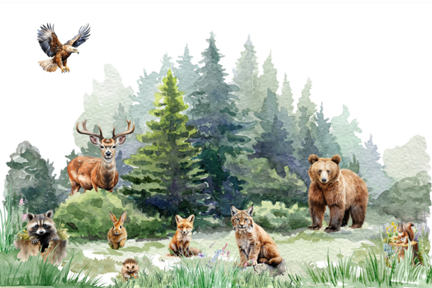 Bosdieren behang Woodland Friends GEHELE AFBEELDING