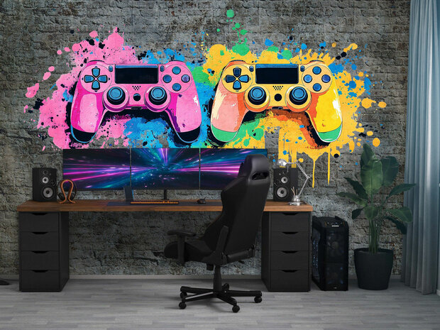 Game Controllers fotobehang Grijze Muur