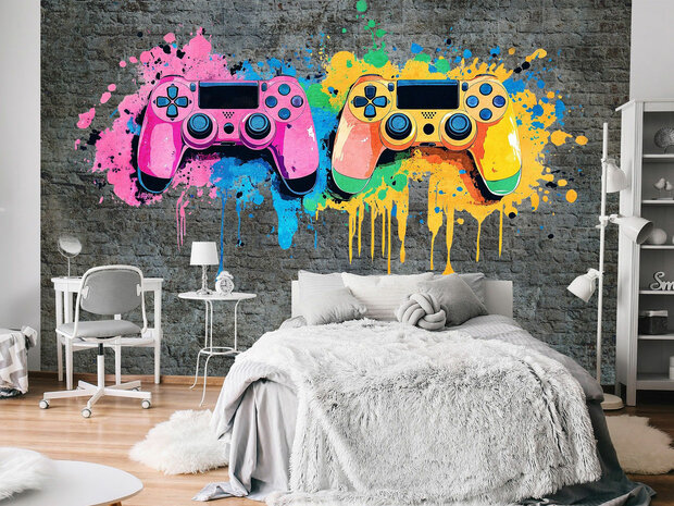 Game Controllers fotobehang Grijze Muur