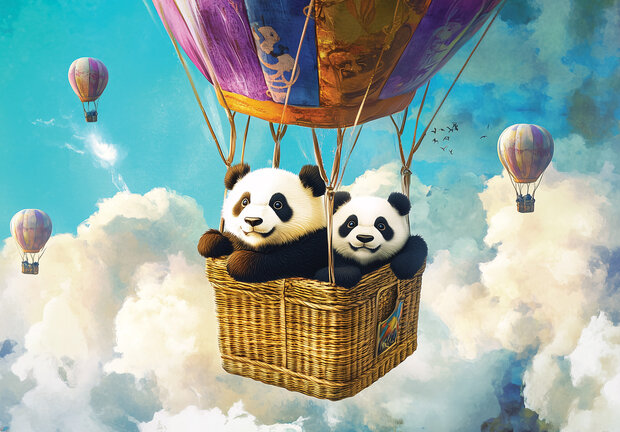 Panda in luchtballon fotobehang