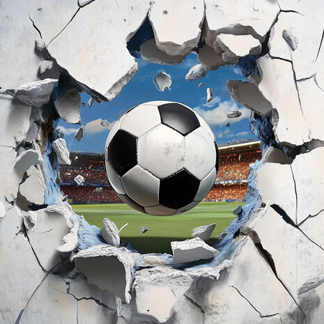 3D Voetbal door muur fotobehang - A