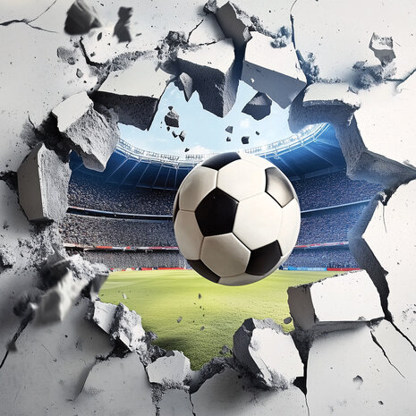 3D Voetbal door muur fotobehang - B