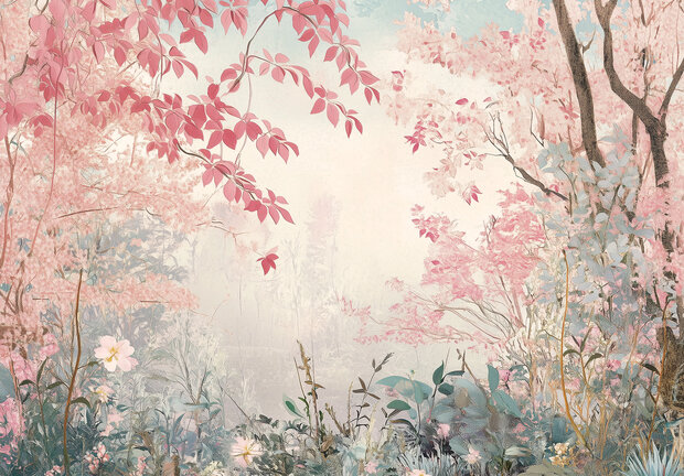 Bos fotobehang Pink Forest