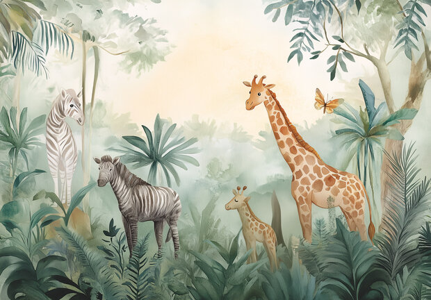 Jungledieren fotobehang Giraf en Zebra