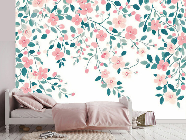 Hippe roze bloemetjes fotobehang 