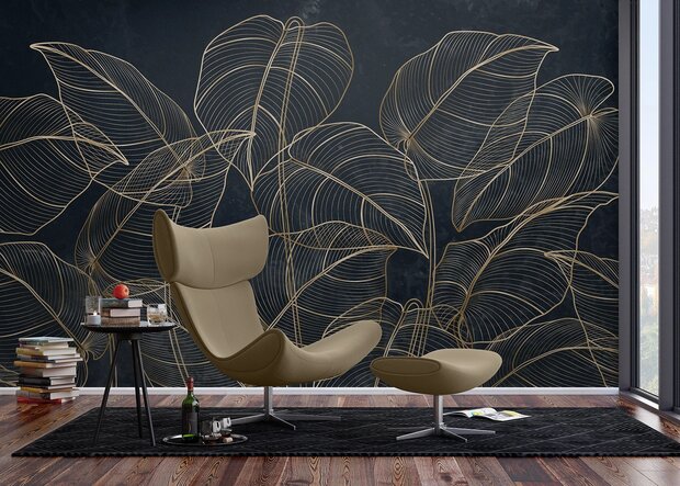Golden Botanical Lines fotobehang XL