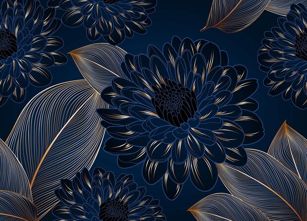 Chrysanten fotobehang Blauw XL