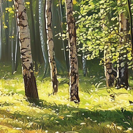 Zonnig Berkenbos fotobehang V89