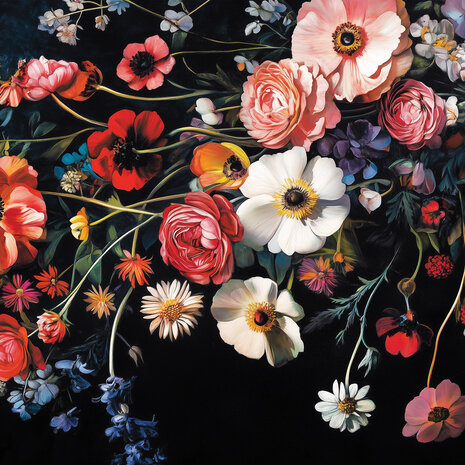 Bloemen fotobehang Rood Wit Blauw