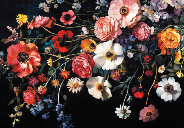 Bloemen fotobehang Rood Wit Blauw