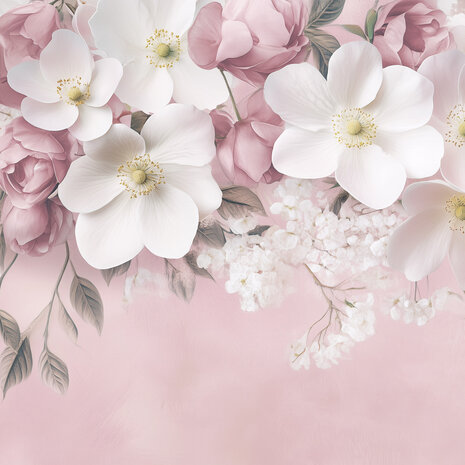Witte en roze bloemen fotobehang