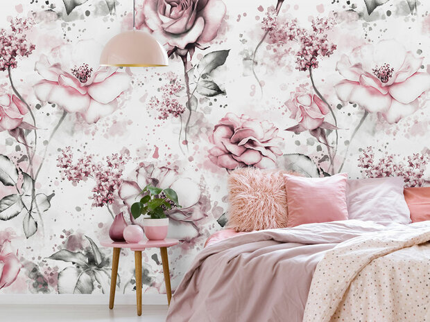 Roze rozen fotobehang