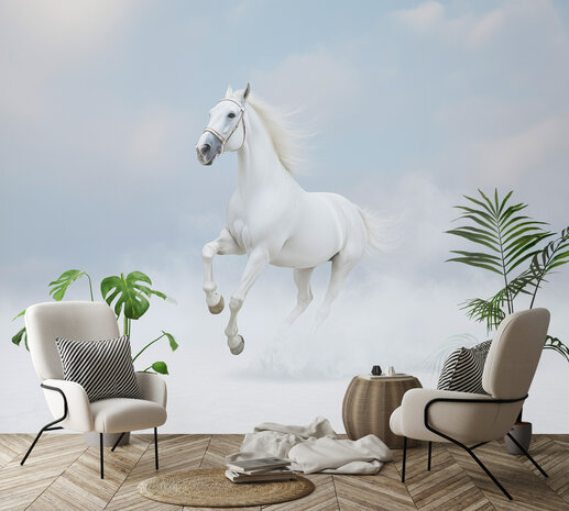Wit Paard fotobehang Running Horse