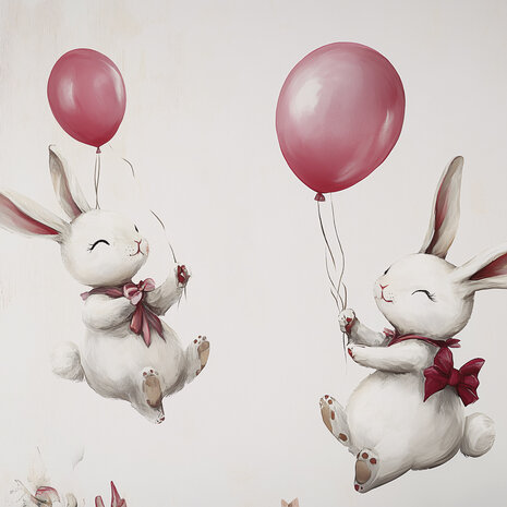 Konijntjes met ballonnen fotobehang