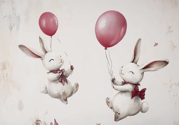 Konijntjes met ballonnen fotobehang