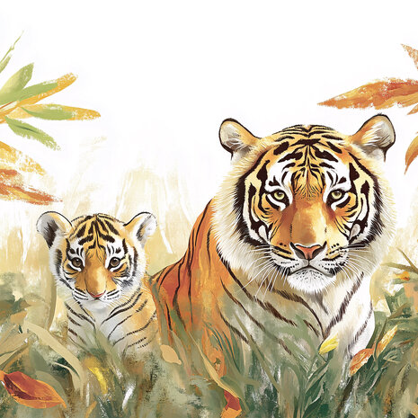 Jungledieren fotobehang Tijger moeder en welp