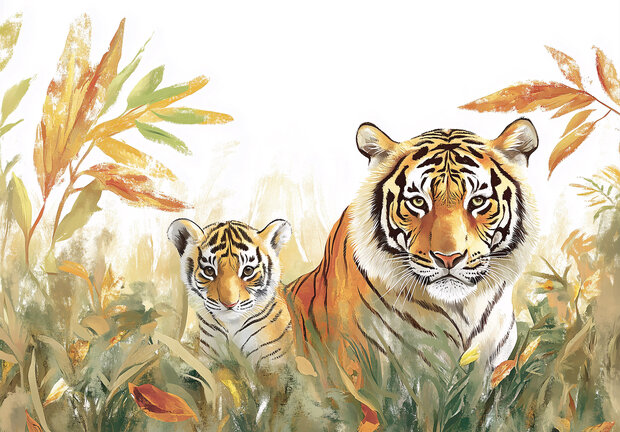 Jungledieren fotobehang Tijger moeder en welp