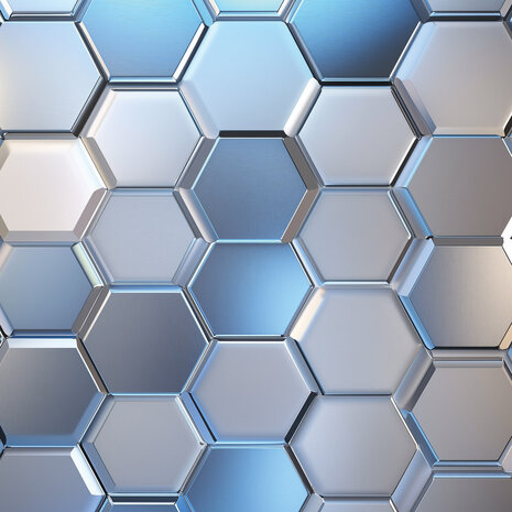 Hexagon fotobehang Blauw en Zilver