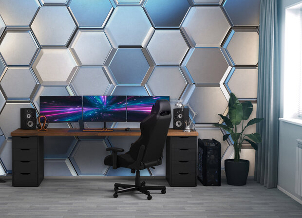 Hexagon fotobehang Blauw en Zilver