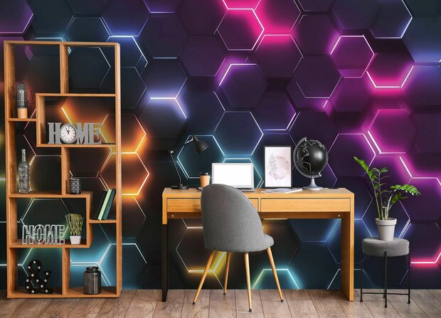 Hexagon fotobehang Neon