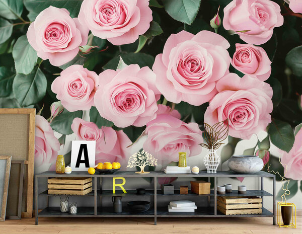 Roze rozen fotobehang V71