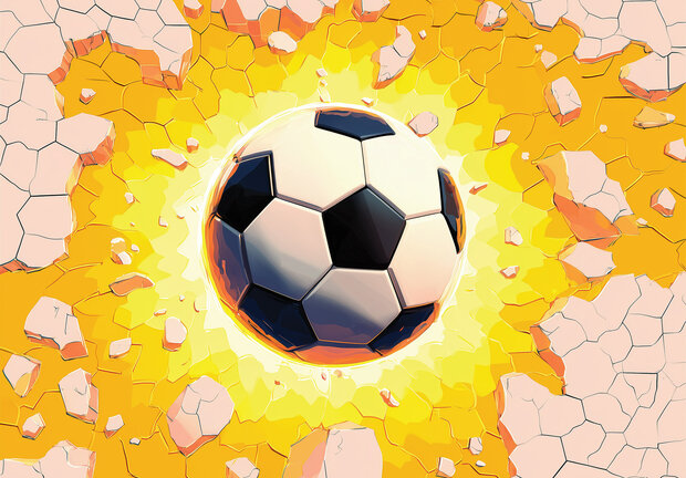 Voetbal op muur 3D fotobehang Oranje Geel