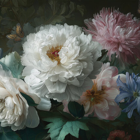 Donker bloemen fotobehang Oud-Hollandse Stijl