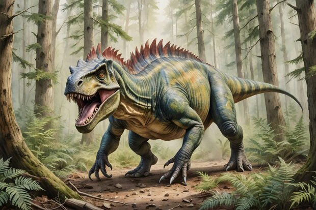 Dinosaurus fotobehang Allosaurus in het Oerwoud
