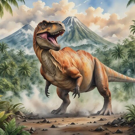Dinosaurus bij de Vulkaan fotobehang