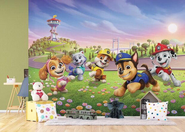 Paw Patrol fotobehang Bloemenveld XL