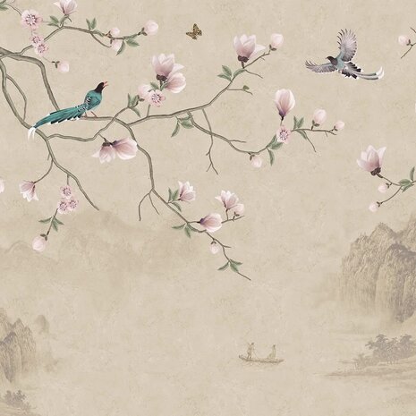 Japanse Magnolia en Vogels fotobehang